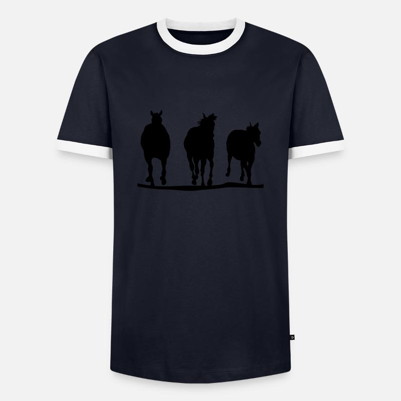 Pferde Herde | Silhouette - Männer Kontrast-T-Shirt - Navy/Weiß 