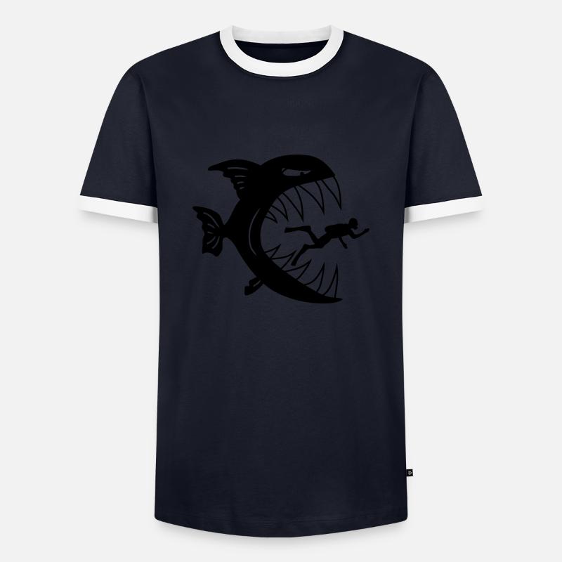 Monster Fish Eats Diver - Men's Ringer Shirt - navy/white 