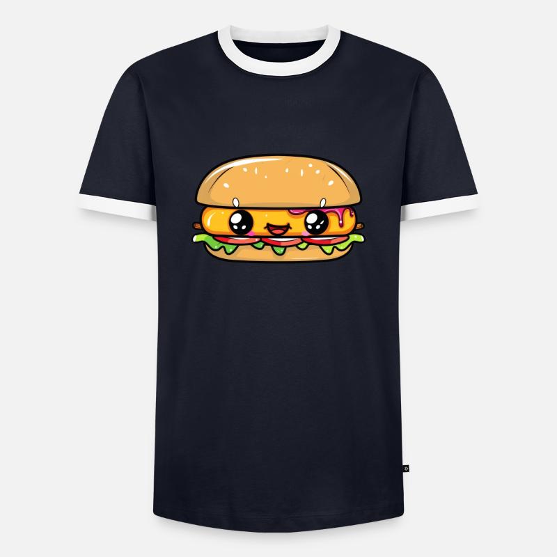Burger with a face - Men's Ringer Shirt - navy/white 