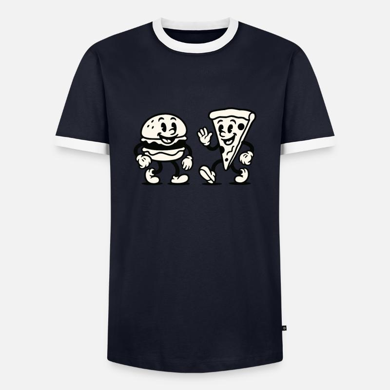 burger pizza comic - Männer Kontrast-T-Shirt - Navy/Weiß 