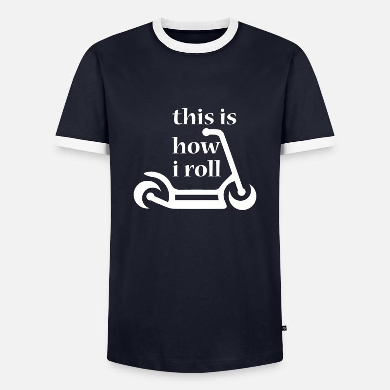 E-Scooter Roller - Männer Kontrast-T-Shirt - Navy/Weiß 