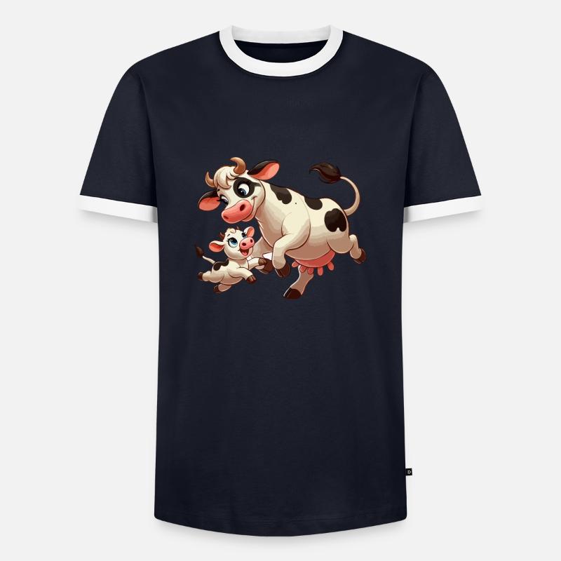 Kuhmutter mit herumtollendem Kind - Männer Kontrast-T-Shirt - Navy/Weiß 