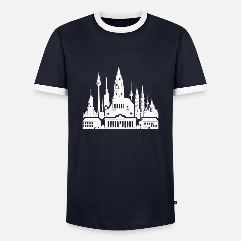 Leipzig skyline - Men's Ringer Shirt - navy/white 