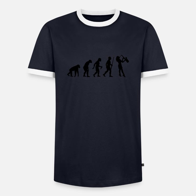 Saxofon Evolution - Männer Kontrast-T-Shirt - Navy/Weiß 