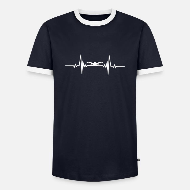 Heartbeat float front view - Men's Ringer Shirt - navy/white