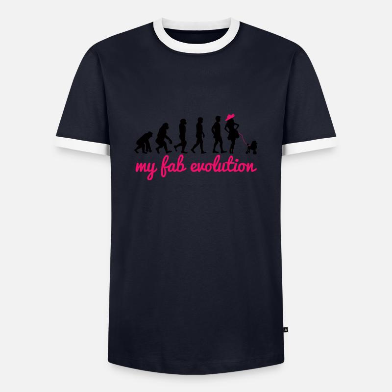 Hund / Pudel: My Fab Evolution - Männer Kontrast-T-Shirt - Navy/Weiß 
