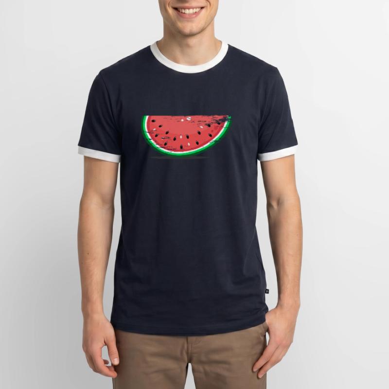 Tranche de conception de pastèque utilisée T-shirt contrasté Homme