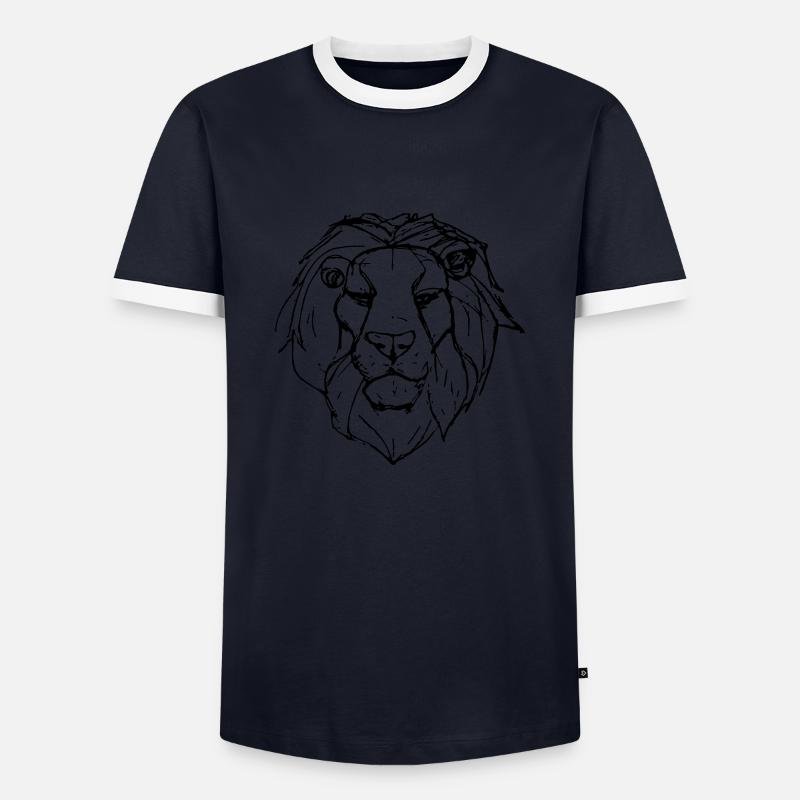 Sketch Lion's Head Gift - Men's Ringer Shirt - navy/white 