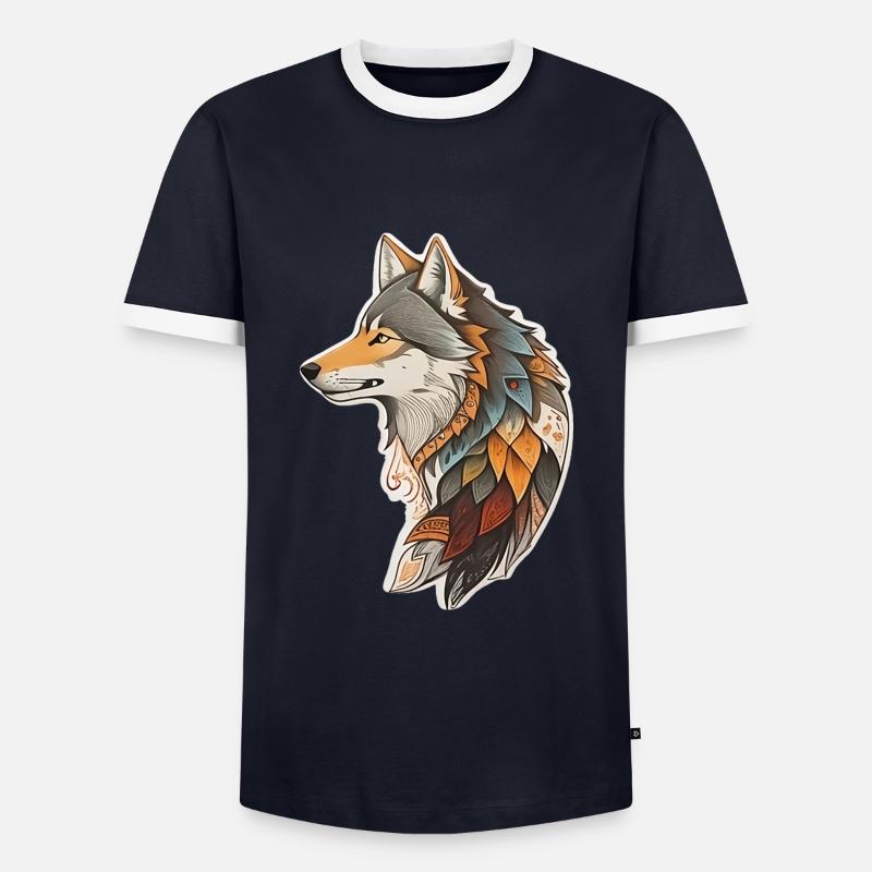 Wolf - Männer Kontrast-T-Shirt - Navy/Weiß 