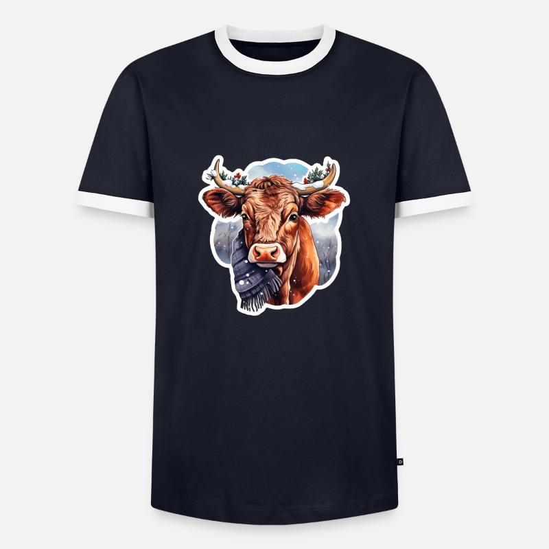Weihnachtskuh - Männer Kontrast-T-Shirt - Navy/Weiß 