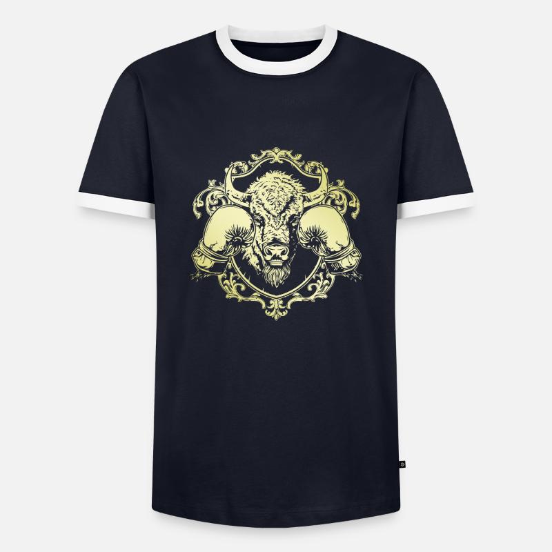 Bison Boxer - Men's Ringer Shirt - navy/white 