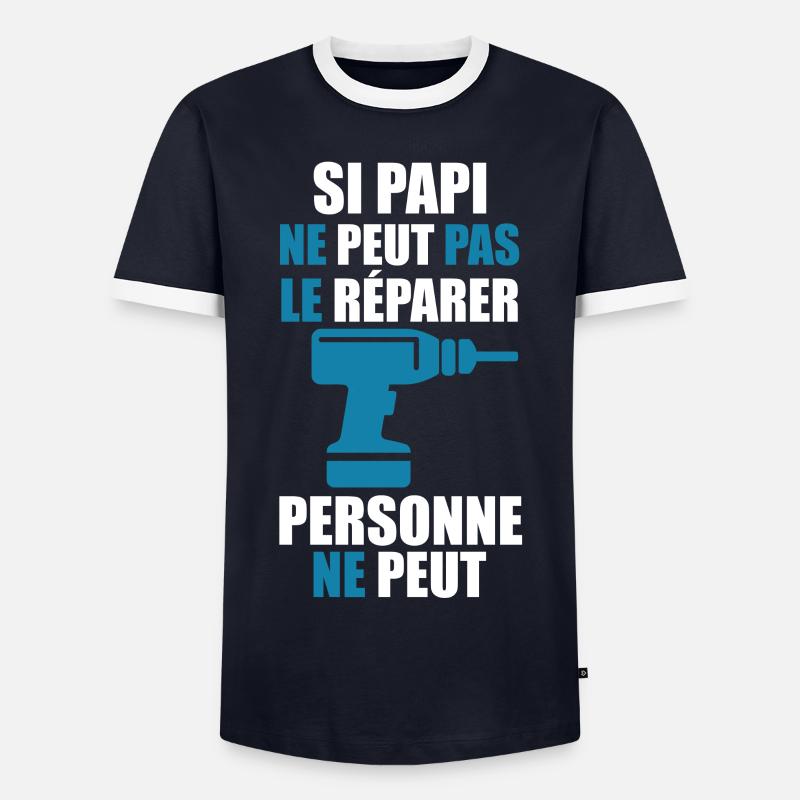 "Papi bricole" - T-shirt contrasté Homme - marine/blanc