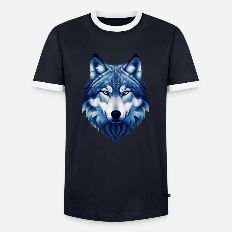 Wolf - Männer Kontrast-T-Shirt - Navy/Weiß
