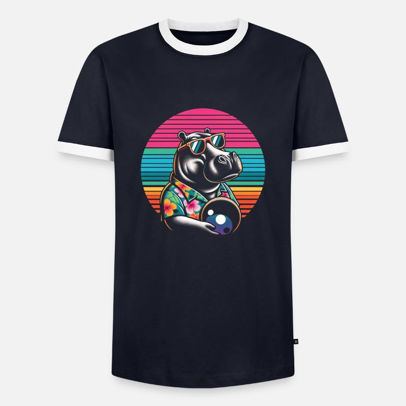 Nilpferd Bowling - Männer Kontrast-T-Shirt - Navy/Weiß 