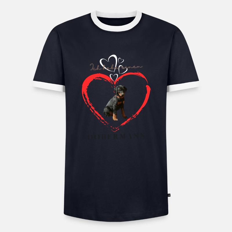 Dobermann unkupiert. Ich habe einen Dobermann - Männer Kontrast-T-Shirt - Navy/Weiß