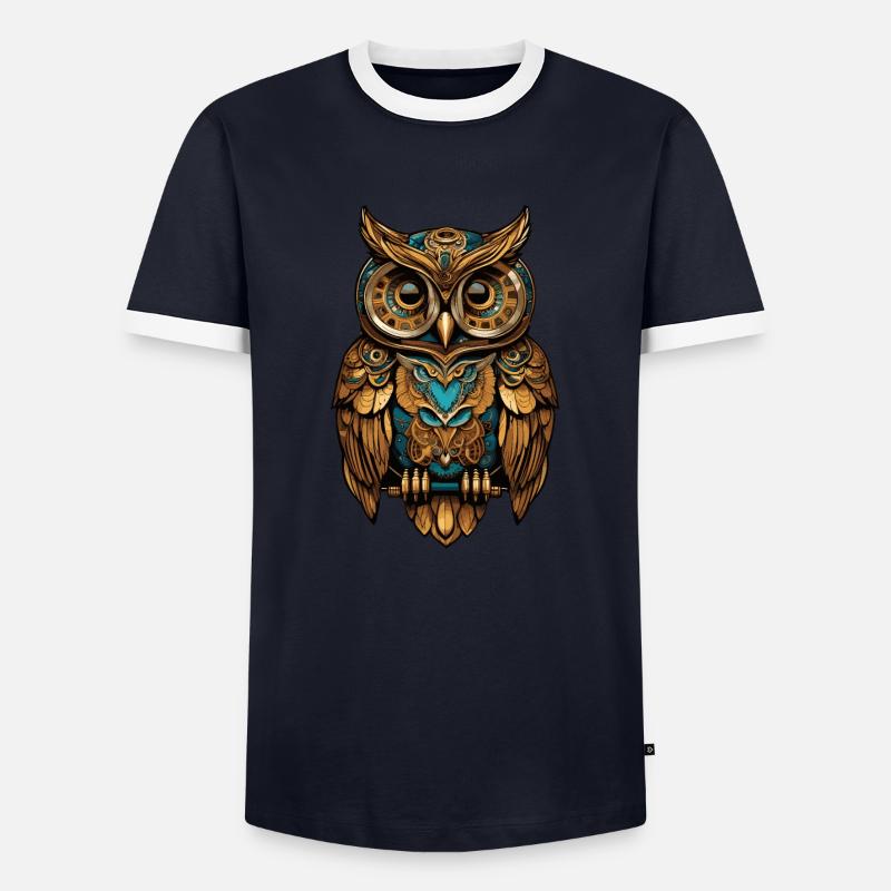 Steampunk Eule - Männer Kontrast-T-Shirt - Navy/Weiß 