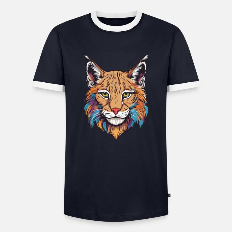 Luchs-Katze - Männer Kontrast-T-Shirt - Navy/Weiß 