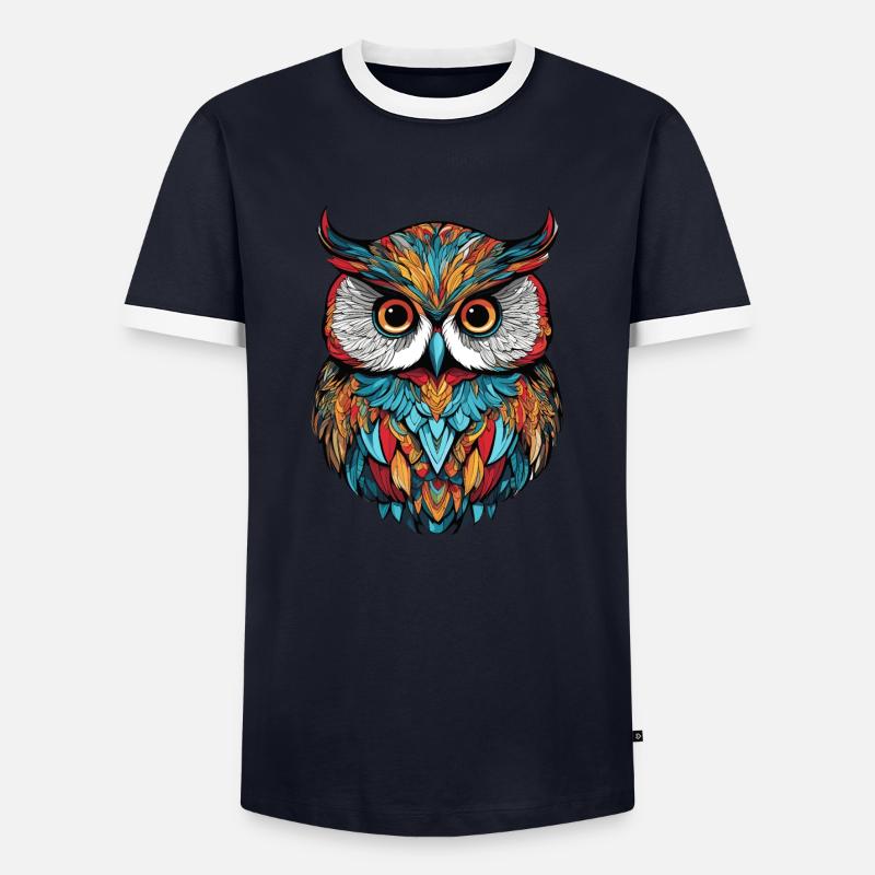 Bunte Eule - Männer Kontrast-T-Shirt - Navy/Weiß 