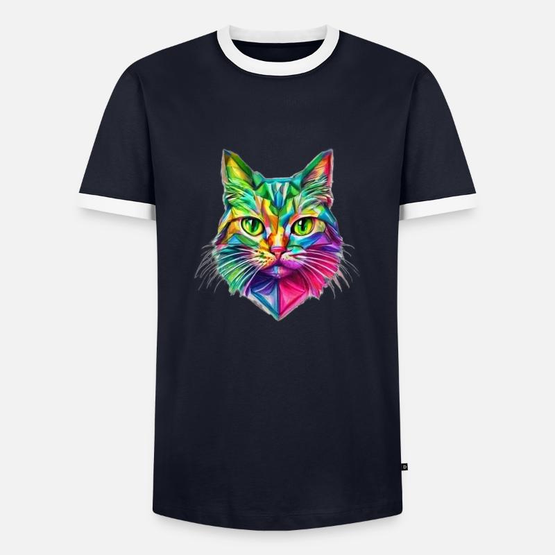 FLASHY STYLIZED CAT - Men's Ringer Shirt - navy/white 