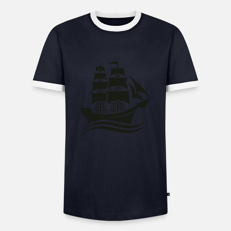 schiff - Männer Kontrast-T-Shirt - Navy/Weiß 