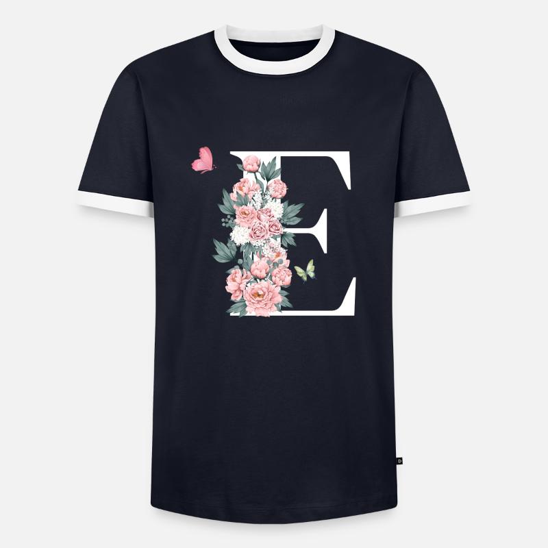 Buchstabe e rosa Blumen - Männer Kontrast-T-Shirt - Navy/Weiß 