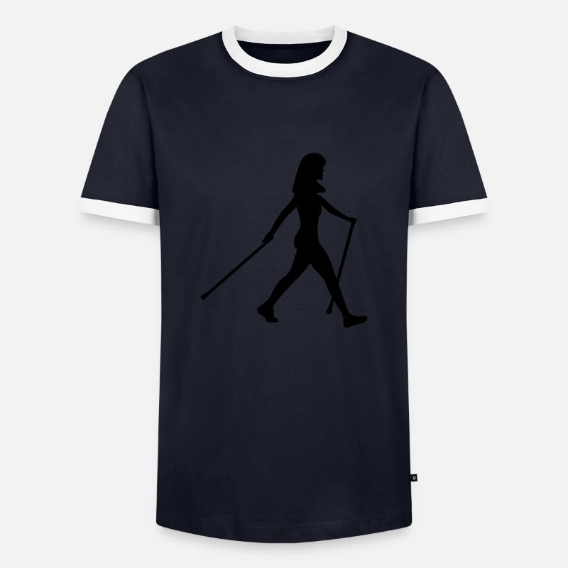 Nordic Walking - Männer Kontrast-T-Shirt - Navy/Weiß 