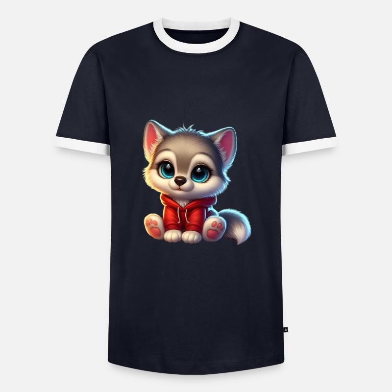 Wolf 2 - Männer Kontrast-T-Shirt - Navy/Weiß 