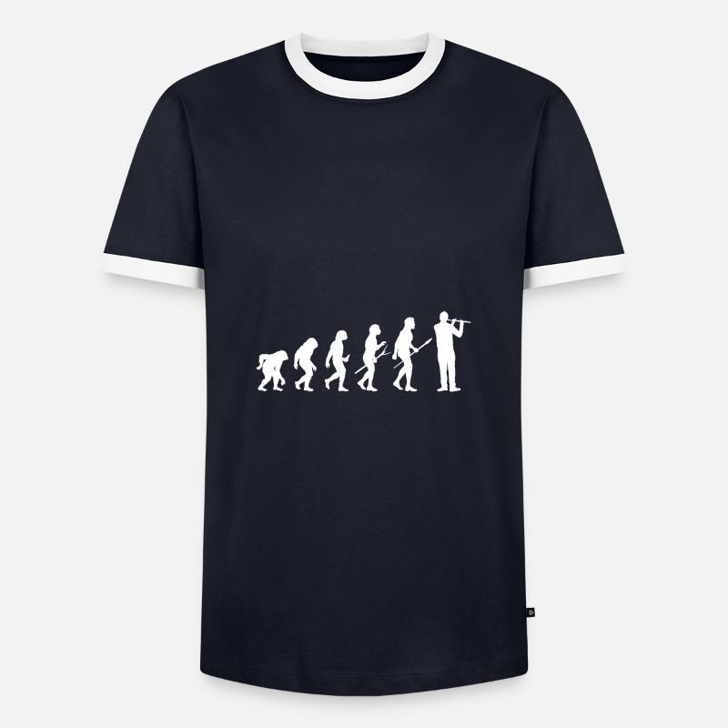 Flötist Evolution Querflöte - Männer Kontrast-T-Shirt - Navy/Weiß 