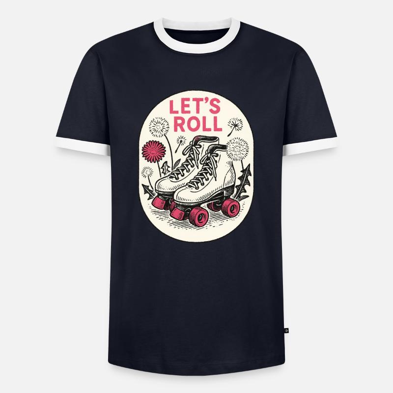 Let's Roll Retro Rollschuhe - Männer Kontrast-T-Shirt - Navy/Weiß 