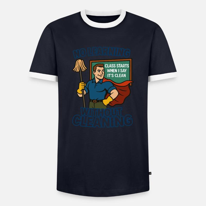 Learning without cleanliness – superhero - Men's Ringer Shirt - navy/white 