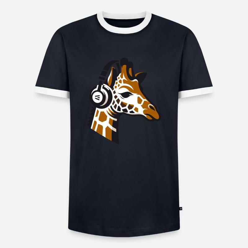 Giraffe mit Kopfhörern - Männer Kontrast-T-Shirt - Navy/Weiß 