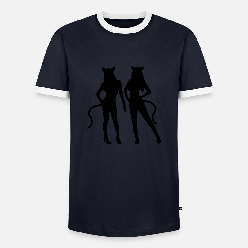 Team 2 Katzen - Männer Kontrast-T-Shirt - Navy/Weiß 