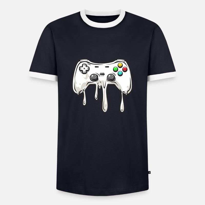 Schmelzendes Gamepad, Videospiel-Controller - Männer Kontrast-T-Shirt - Navy/Weiß 