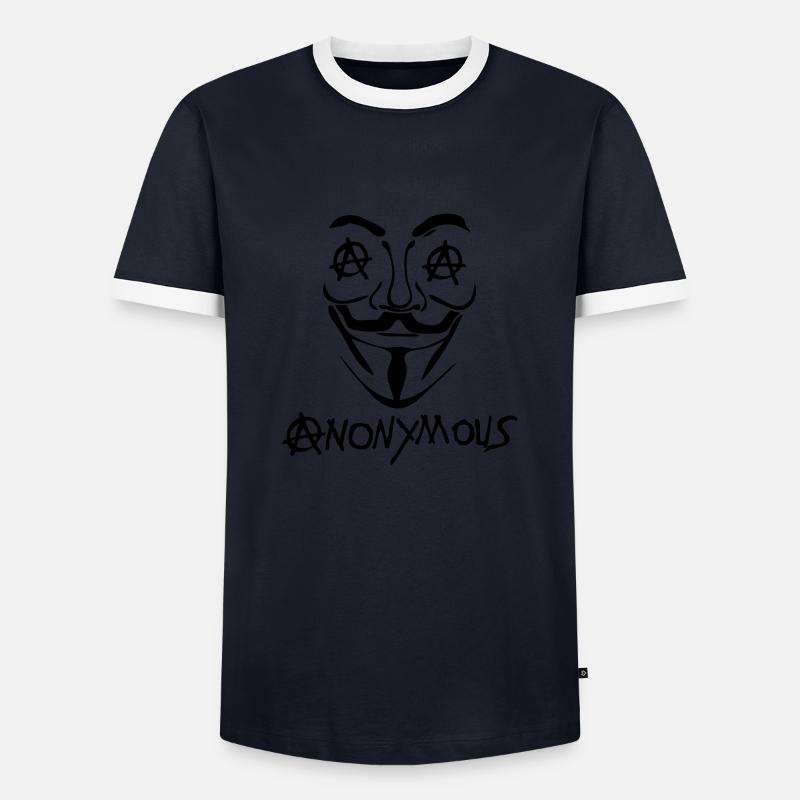logo anarchy anonymous mask - Men's Ringer Shirt - navy/white