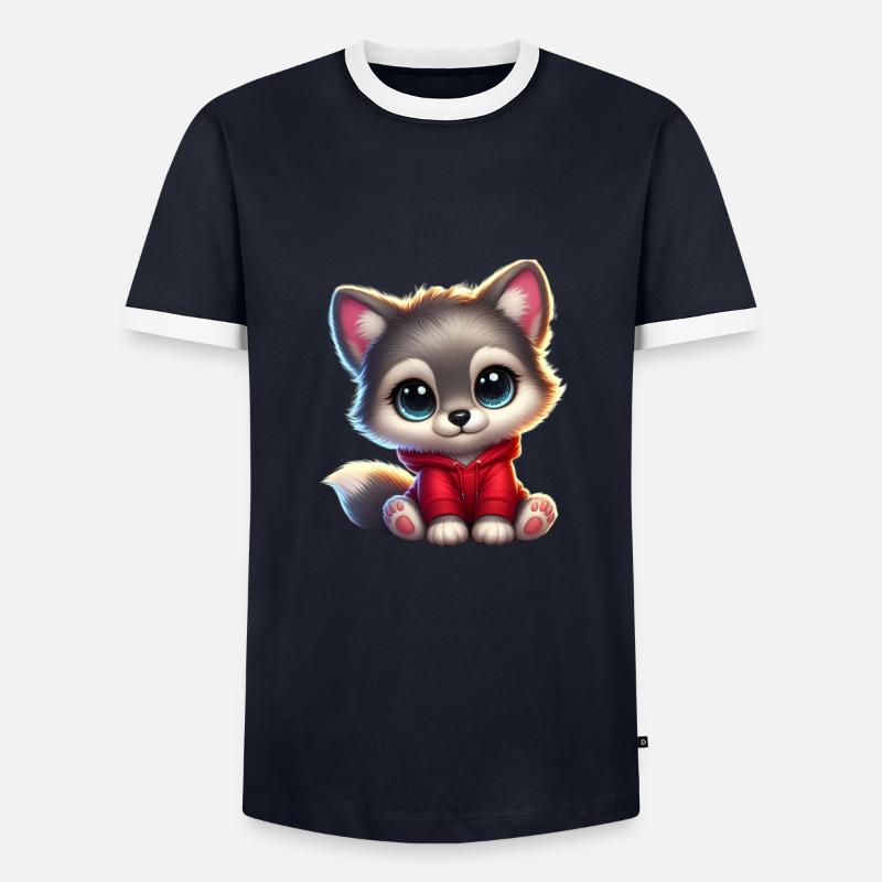 Wolf 8 - Männer Kontrast-T-Shirt - Navy/Weiß 