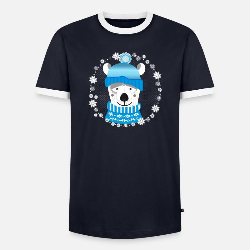 Eisbär mit Mütze und Pulli - Männer Kontrast-T-Shirt - Navy/Weiß