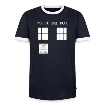 Font box - Men's Ringer Shirt - navy/white  - Front - AI Model Female 172 light (172cm) & AI Model Male 178 light (178cm)