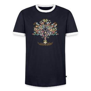imaginative tree in metallic colors - Men's Ringer Shirt - navy/white  - Front - AI Model Female 172 light (172cm) & AI Model Male 178 light (178cm)