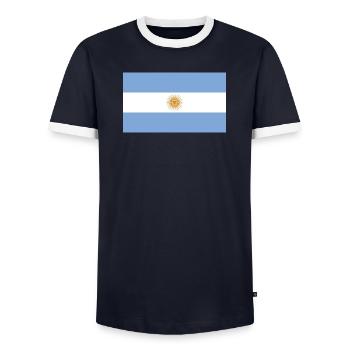 Argentina National Flag - Men's Ringer Shirt - navy/white  - Front - AI Model Female 172 light (172cm) & AI Model Male 178 light (178cm)