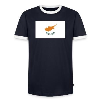 Get our Cyprus flags now - Men's Ringer Shirt - navy/white  - Front - AI Model Female 172 light (172cm) & AI Model Male 178 light (178cm)