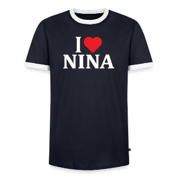 T-Shirt I love Nina T-Shirt Geschenkidee - Männer Kontrast-T-Shirt - Navy/Weiß  - Vorne - AI Model Female 172 light (172cm) & AI Model Male 178 light (178cm)