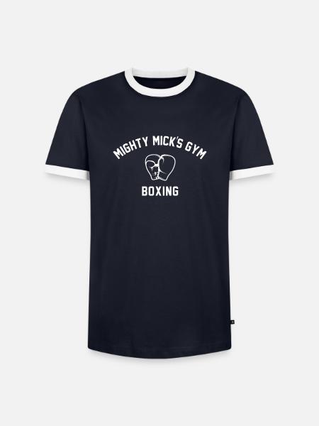 Mighty Micks Gym Box-Emblem - Männer Kontrast-T-Shirt - Navy/Weiß
