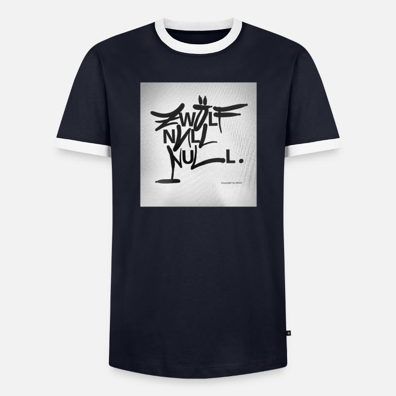 ZWÖLF_Null_Null - Männer Kontrast-T-Shirt - Navy/Weiß 