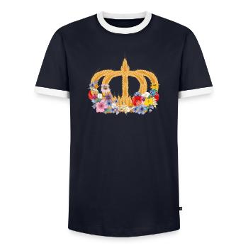 Crown of wheat with flowers – symbol of nature and harvest - Men's Ringer Shirt - navy/white  - Front - AI Model Female 172 light (172cm) & AI Model Male 178 light (178cm)