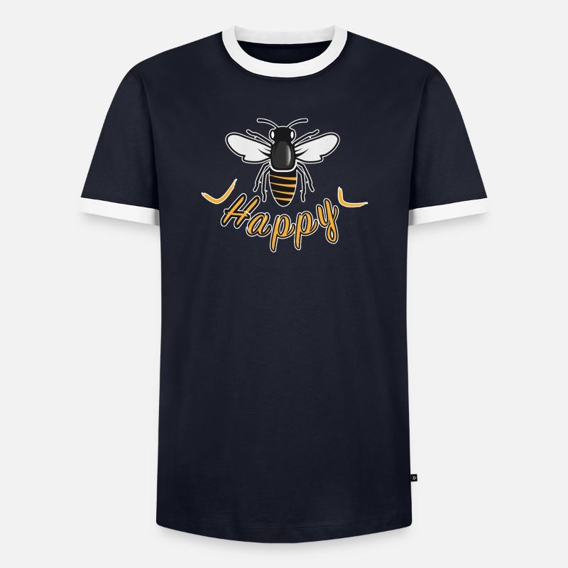 Happy bee with 'Happy' lettering - Men's Ringer Shirt - navy/white