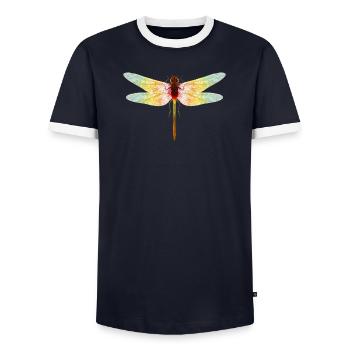 Libellule irisée – motif insecte en filigrane - T-shirt contrasté Homme - marine/blanc  - Devant - AI Model Female 172 light (172cm) & AI Model Male 178 light (178cm)