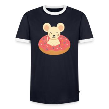 Lachende Maus im Donut – Süßes Gute-Laune-Motiv - Männer Kontrast-T-Shirt - Navy/Weiß  - Vorne - AI Model Female 172 light (172cm) & AI Model Male 178 light (178cm)