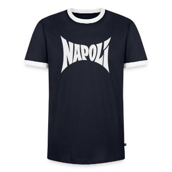 Napoli Typography Design - Men's Ringer Shirt - navy/white  - Front - AI Model Female 172 light (172cm) & AI Model Male 178 light (178cm)