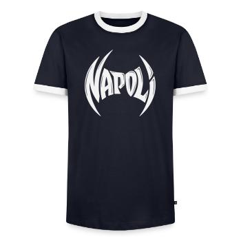Napoli Crest Typography - Men's Ringer Shirt - navy/white  - Front - AI Model Female 172 light (172cm) & AI Model Male 178 light (178cm)