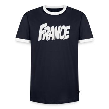Frankreich, France Bold Comic Typography - Männer Kontrast-T-Shirt - Navy/Weiß  - Vorne - AI Model Female 172 light (172cm) & AI Model Male 178 light (178cm)